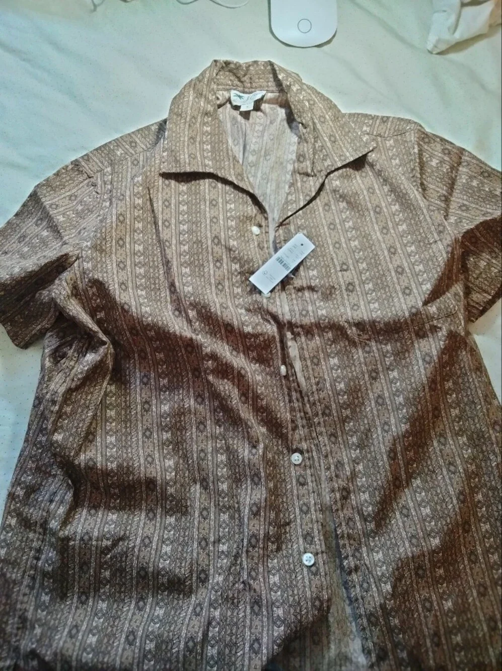 J. Crew Cotton Brown Striped Printed Short-Sleeve Button-Down Shirt Size S